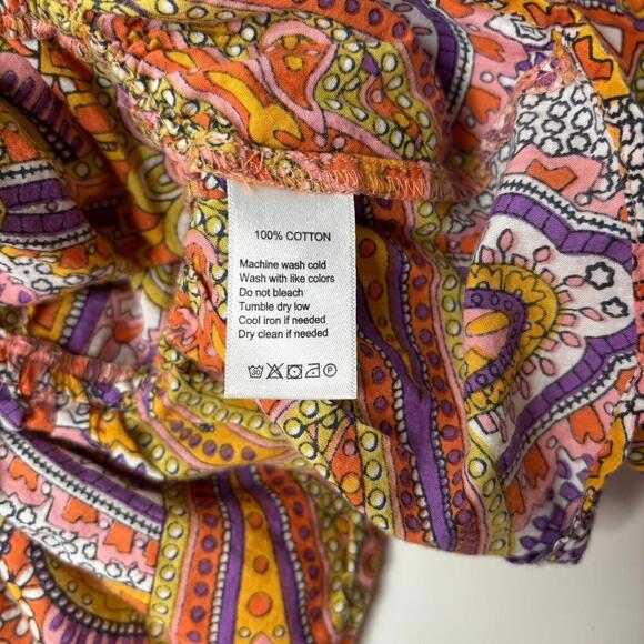 Psychedelic Paisley Puff Sleeve Crop Top Boho Colorful Ruffles Hippie Cotton M - Picture 4 of 6